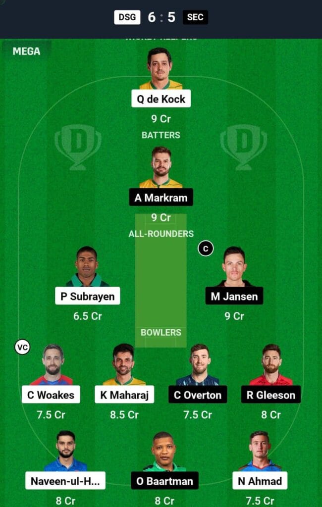 DSG vs SEC Dream11 Prediction Team 