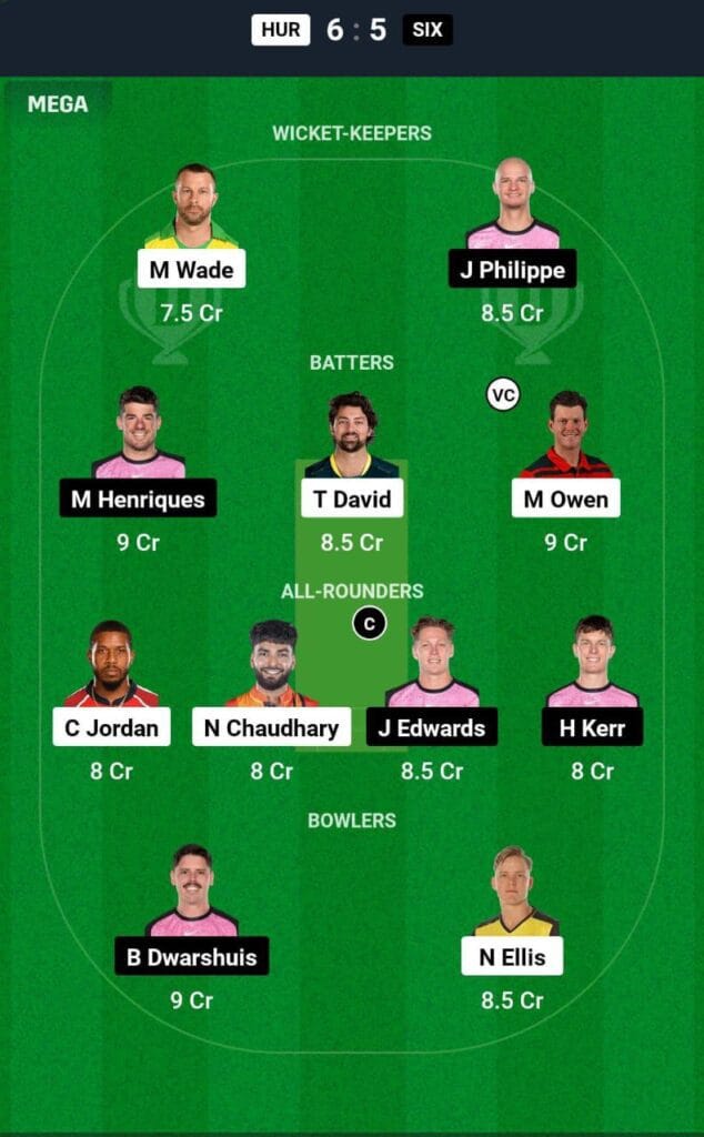 HUR vs SIX Dream11 Prediction Team 2