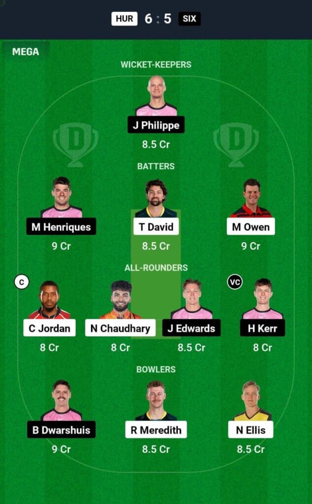 HUR vs SIX Dream11 Prediction Team