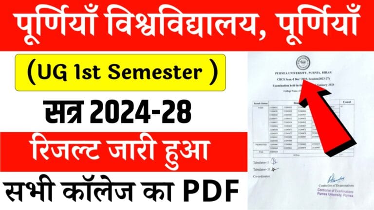 Purnea University UG 1st Semester Result 2024-28